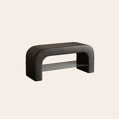 Banc de rangement moderne minimaliste en agneau rectangulaire long en cuir PU avec fer, 1 étagère pour les entrées 