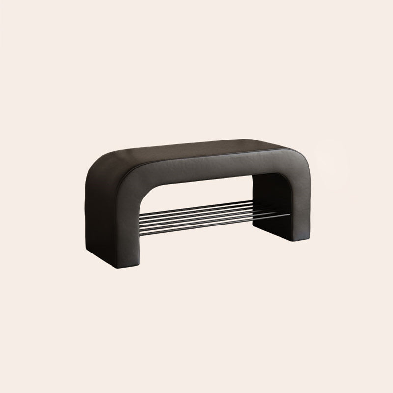 Banc de rangement moderne minimaliste en agneau rectangulaire long en cuir PU avec fer, 1 étagère pour les entrées 