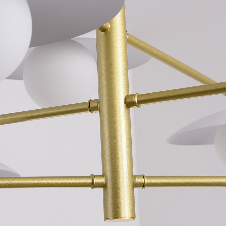 Moderne minimalistische runde fliegende Untertasse Orb Zweig Eisen Glas 4/6/8 Licht Kronleuchter für Wohnzimmer 