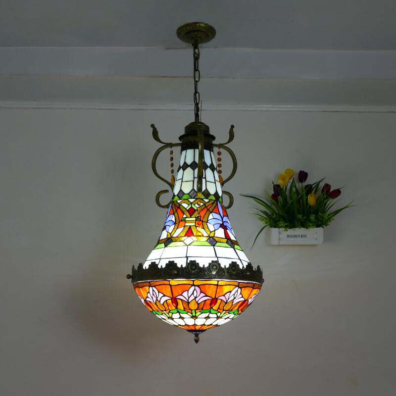 Traditional Vintage Half Round Table Teardrop Iron Glass 5/8 Light Pendant Light For Living Room