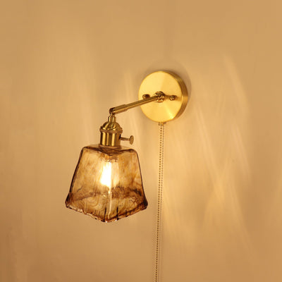 Traditionelle Vintage Messing Bernstein Quadrat Glas Schatten 1-Licht Wand Leuchte Lampe für Wohnzimmer 