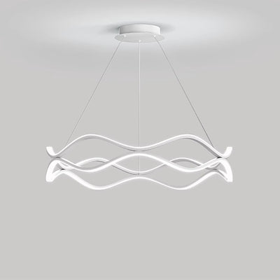 Zeitgenössischer nordischer Eisen-Aluminium-Silica-Rundwellen-LED-Kronleuchter für Esszimmer 