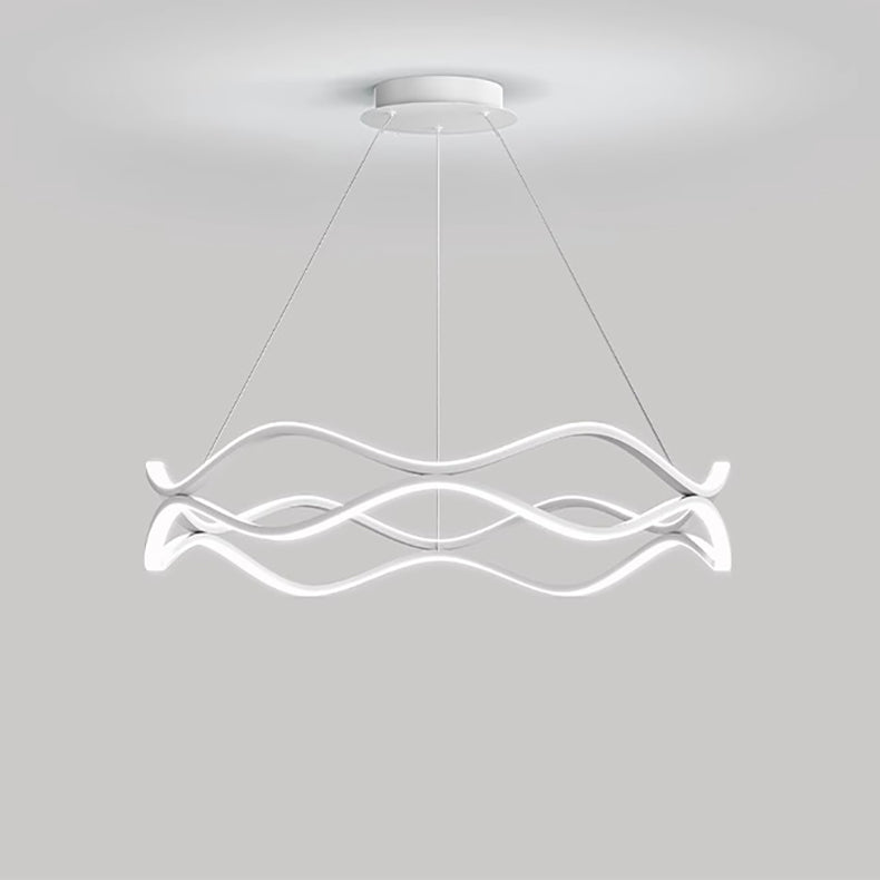 Zeitgenössischer nordischer Eisen-Aluminium-Silica-Rundwellen-LED-Kronleuchter für Esszimmer 