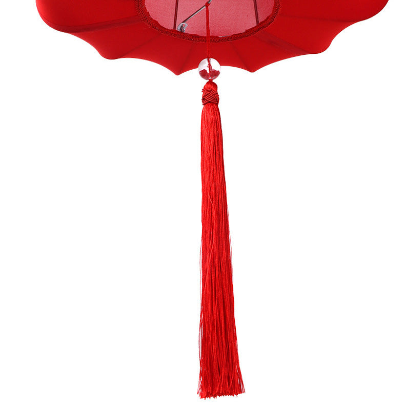 Traditionelle chinesische Laterne Stoff Eisen 1-Licht Pendelleuchte für Schlafzimmer 