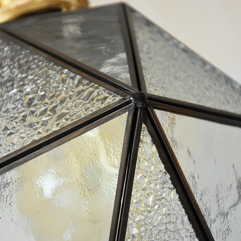 Traditional Tiffany Iron Brass Glass Polygonal Diamond 1-Light Pendant Light For Dining Room