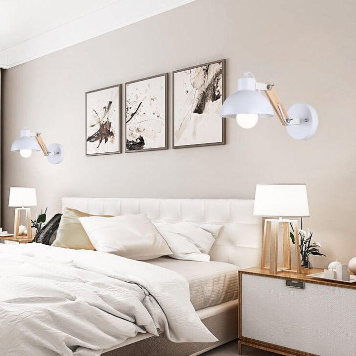 Lámpara de Pared de 1 Luz con Brazo de Madera Ajustable en Semicírculo de Hierro Nórdico Moderno 