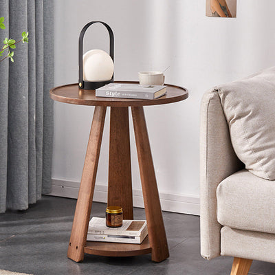 Modern Simplicity Round Rubber Wood End Table 2-Tier For Living Room