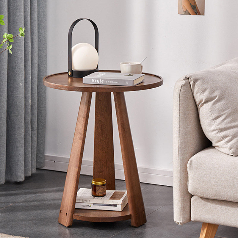 Modern Simplicity Round Rubber Wood End Table 2-Tier For Living Room