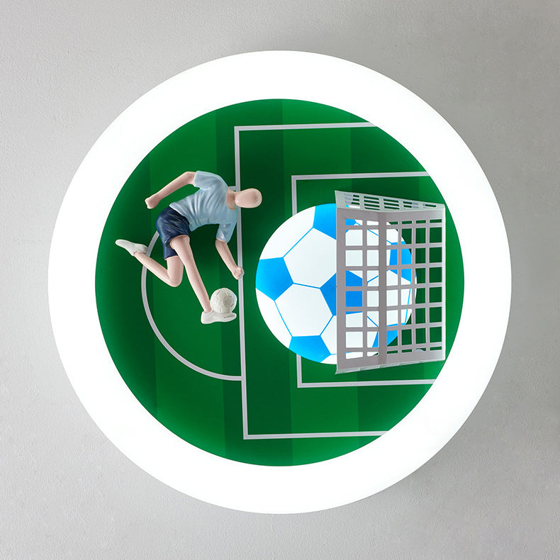 Modern Art Deco Soccer Round Acrylic Iron LED Flush Mount Ceiling Light For Living Room
