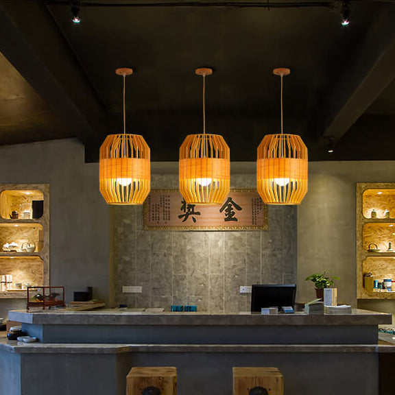 Moderne minimalistische Pendelleuchte aus Eichenholz im Vogelkäfig-Design, 1-flammig, für Wohnzimmer &amp; Schlafzimmer 