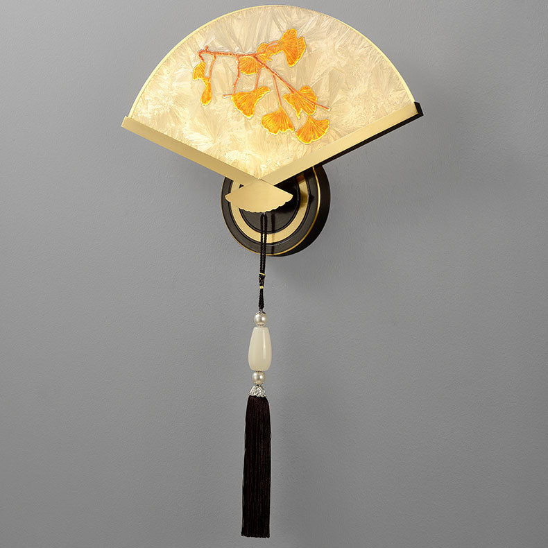 Lámpara de aplique de pared LED de acrílico de magnesio y cobre acanalado chino tradicional para dormitorio 