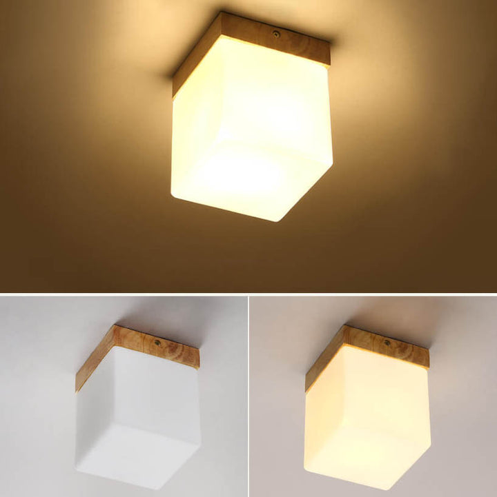 Luz de techo semiempotrada de 1 luz cuadrada circular de madera minimalista nórdica moderna 