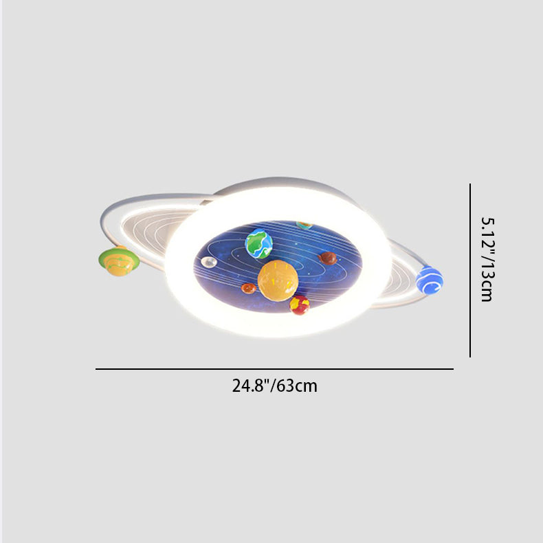 Lustre de plafond LED moderne minimaliste pour enfants, rond, planète, en fer, résine et acrylique, pour chambre à coucher 