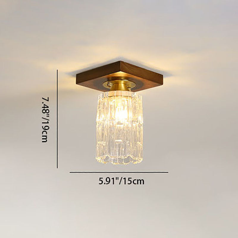 Modern Transitional Glass Cup Shape Solid Wood 1-Light Semi-Flush Mount Ceiling Light For Living Room