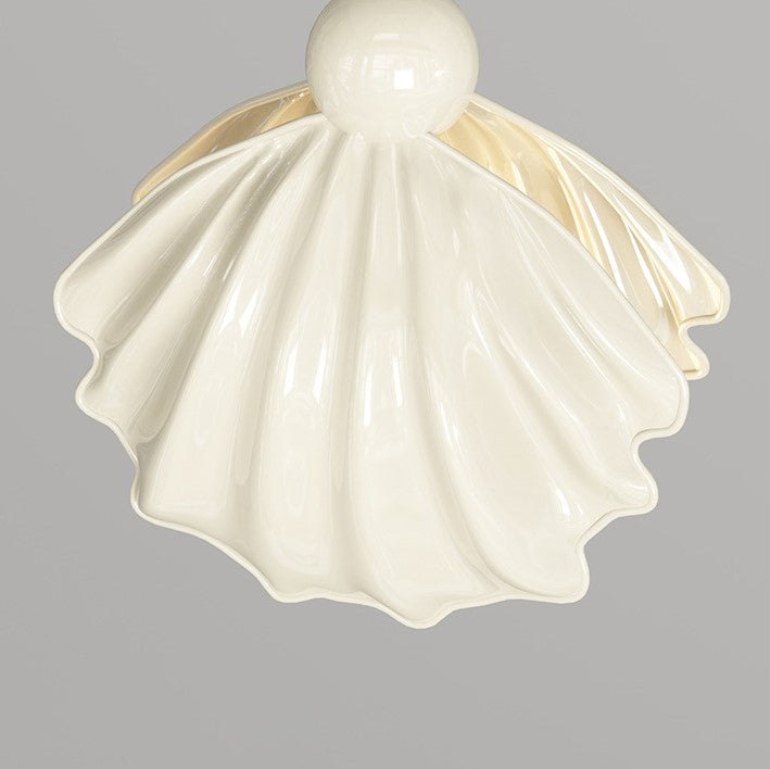 Conception de Coquille en Résine de Fer Crème Créative Contemporaine 1-Lumière Plafonnier Semi-Encastré pour Salon 