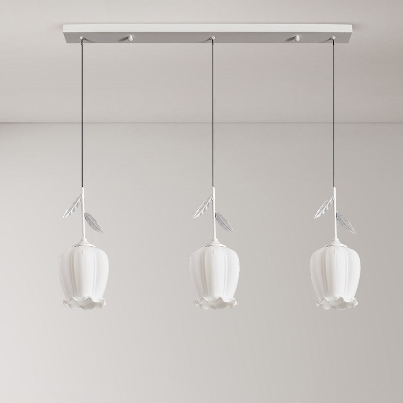 Zeitgenössischer kreativer Blumen-Glas-Eisen-Blätter-Entwurf 3-Licht-Insel-Licht-Kronleuchter für Wohnzimmer 