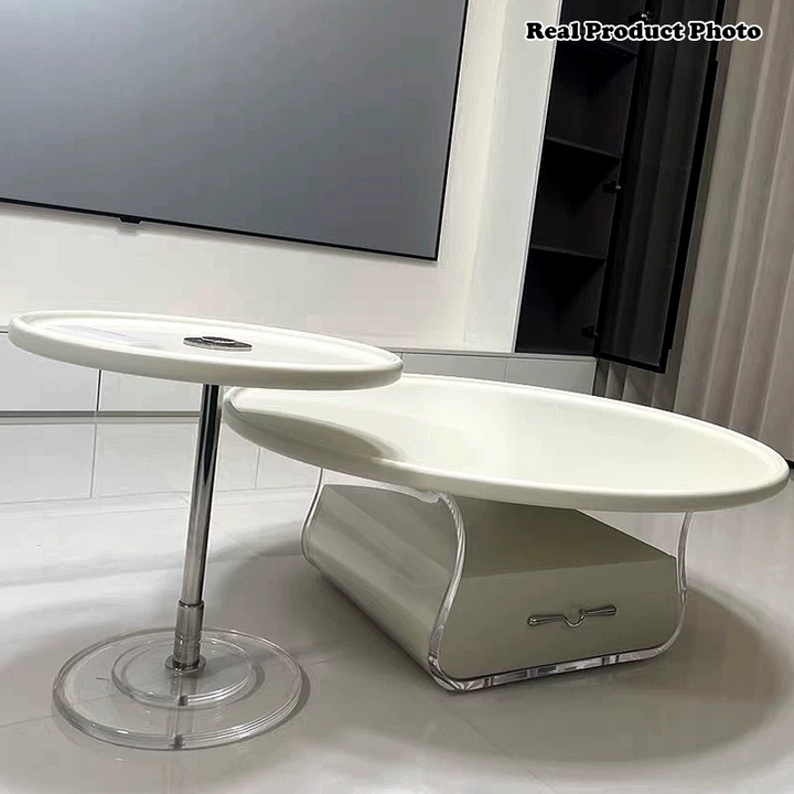Moderner minimalistischer runder MDF Massivholz Acryl Couchtisch mit 1 Schublade für das Wohnzimmer 