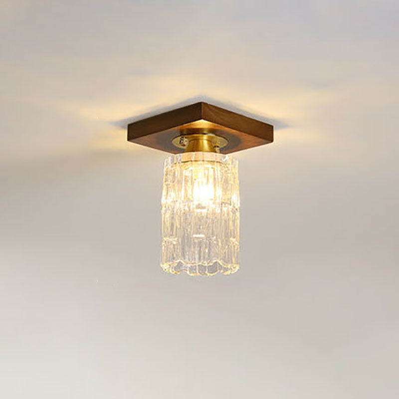 Modern Transitional Glass Cup Shape Solid Wood 1-Light Semi-Flush Mount Ceiling Light For Living Room
