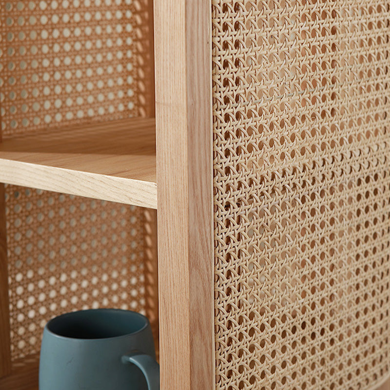 Table de nuit en bois de frêne avec tissage japonais traditionnel semi-circulaire elliptique en rotin à 2 rangements pour le chevet 