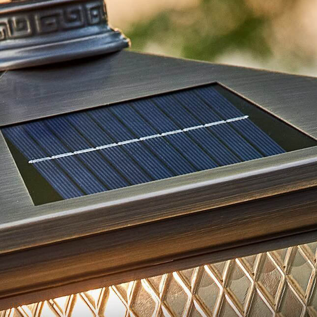 Traditionelle Chinesische Palast Messing Glas Solar 1-Licht Außenleuchte Für Garten 