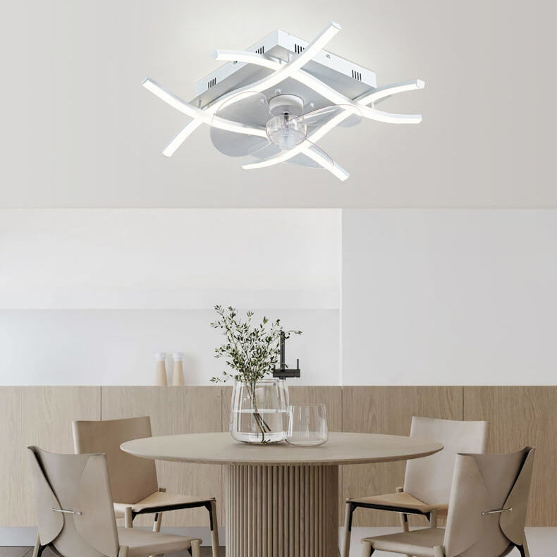 Modern Minimalist Square Aluminum Corrugated Inverter LED Flush Mount Ceiling Fan Light