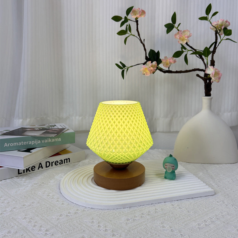 Lampe de table contemporaine en bois et verre à motif nervuré conique 1 lumière pour chevet 