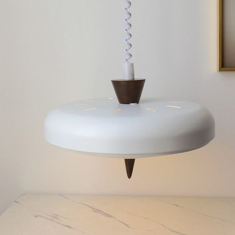 Suspension Luminaire Contemporain en Bois Massif Nordique avec Soucoupe Volante en Fer à 1 Lumière pour Salle à Manger 
