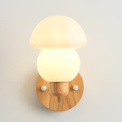 Contemporary Nordic Iron Wood PVC Mushroom 1-Light Wall Sconce Lamp For Bedside