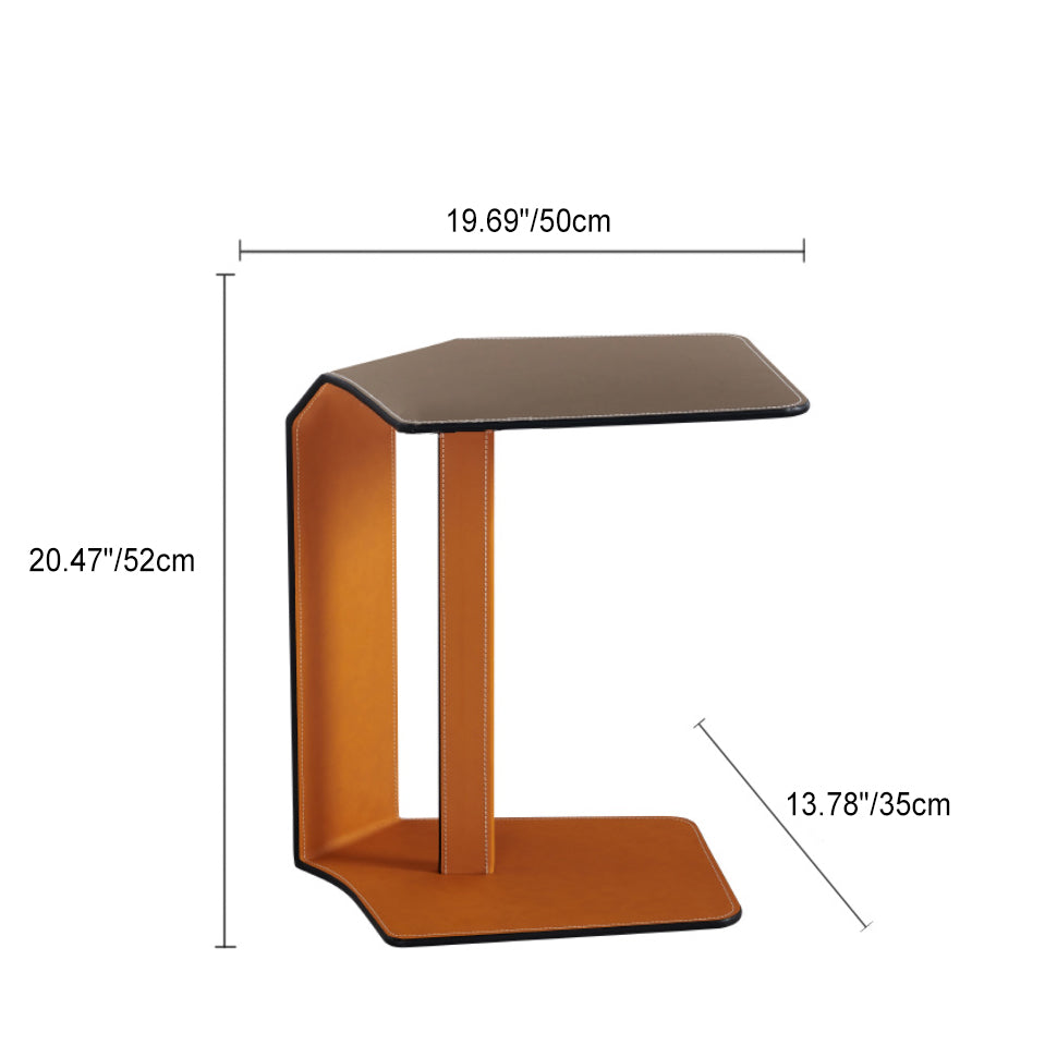 Modern Simplicity Irregular Shape Faux Saddle Leather Carbon Steel Side Table Embedded For Living Room