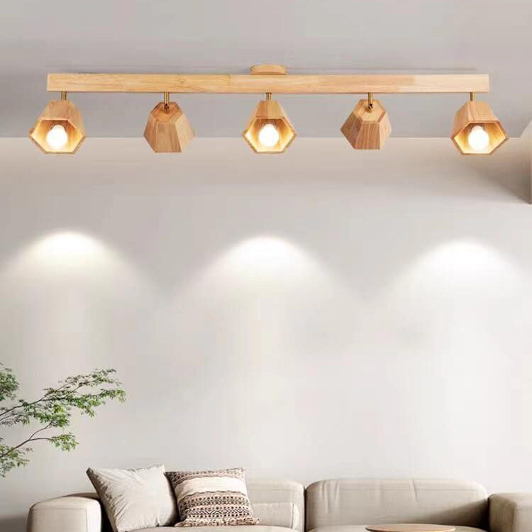 Luz de techo semiempotrada de madera tradicional japonesa Polígono 1/5 luces para dormitorio 