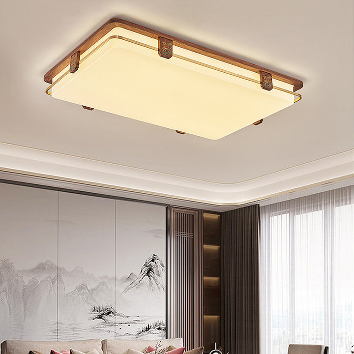 Luz de techo LED empotrada de acrílico, cobre, nogal chino tradicional, redonda, cuadrada, rectangular para sala de estar 