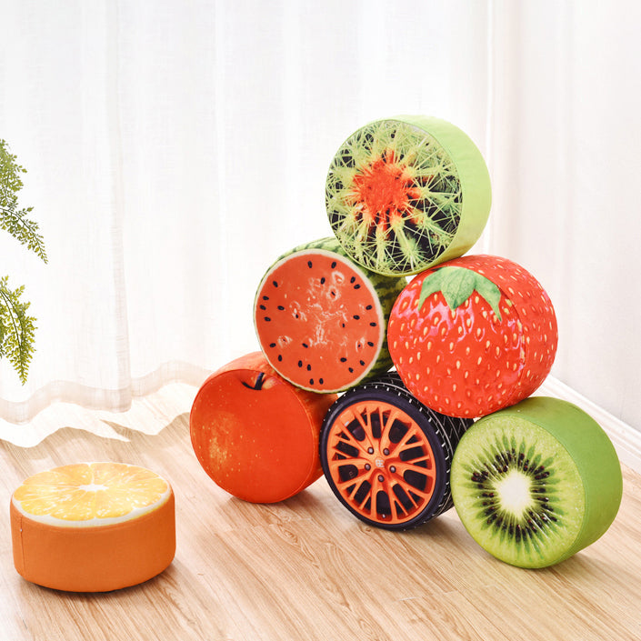 Pouf repose-pieds rond en tissu à motif de fruits créatif contemporain pour salon 