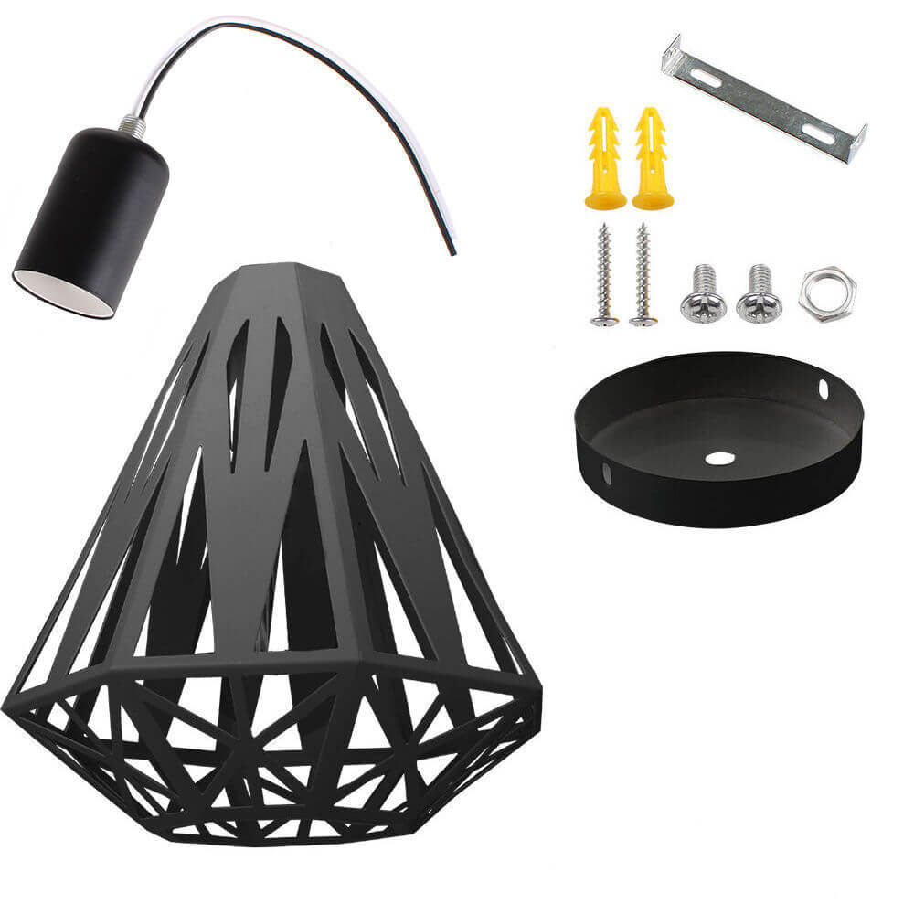 Contemporary Industrial Simple Iron Diamond Cage 1-Light Semi-Flush Mount Ceiling Light