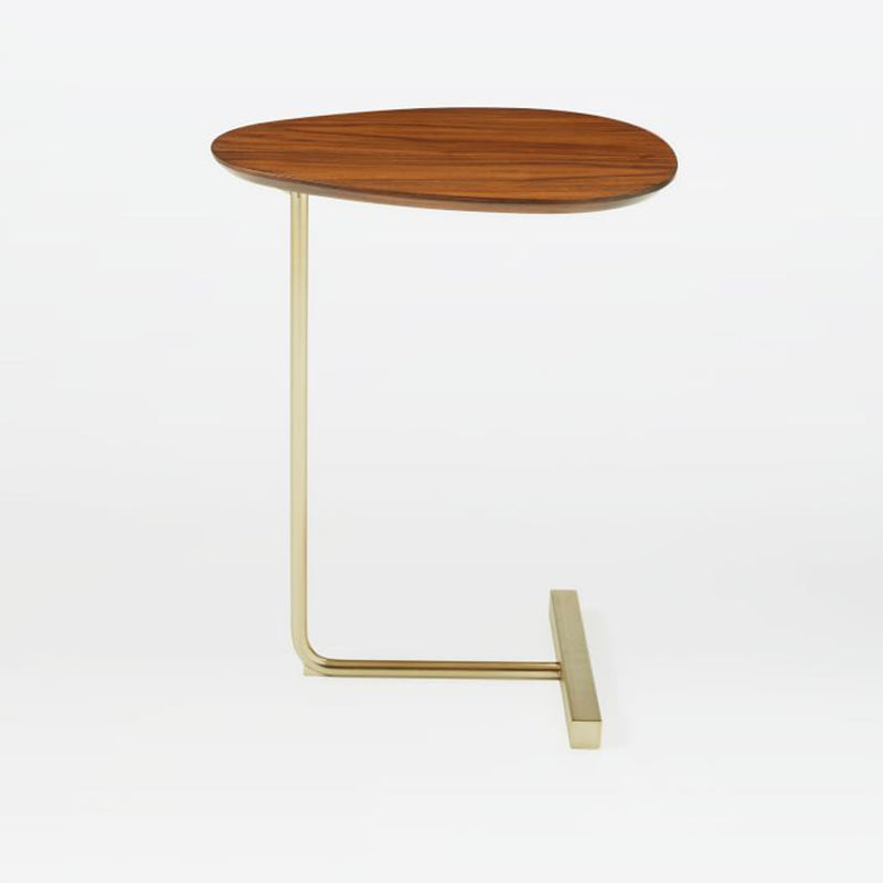 Zeitgenössischer kreativer ovaler Holz-Eisen-Beistelltisch mit 2 Ebenen für das Wohnzimmer 