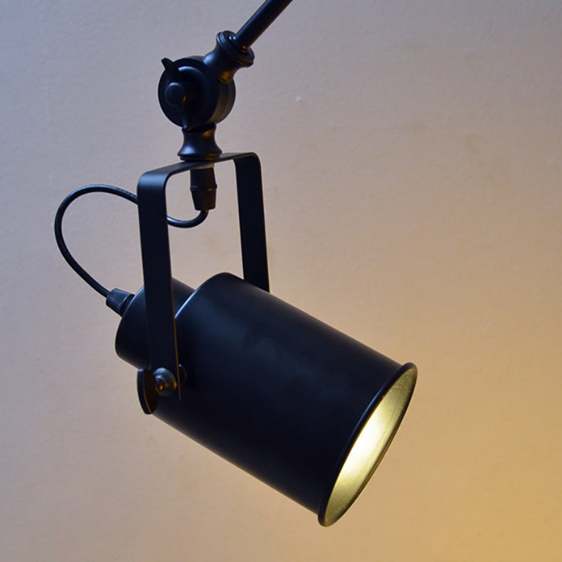 Zeitgenössische Industrie Zylinder Swing Arm Eisen Aluminium 1-Licht Wandleuchte Lampe für Wohnzimmer 