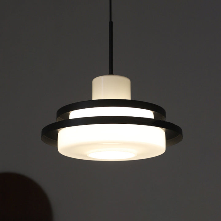 Traditional Vintage Round Cylinder Glass Iron 1-Light Pendant Light For Living Room