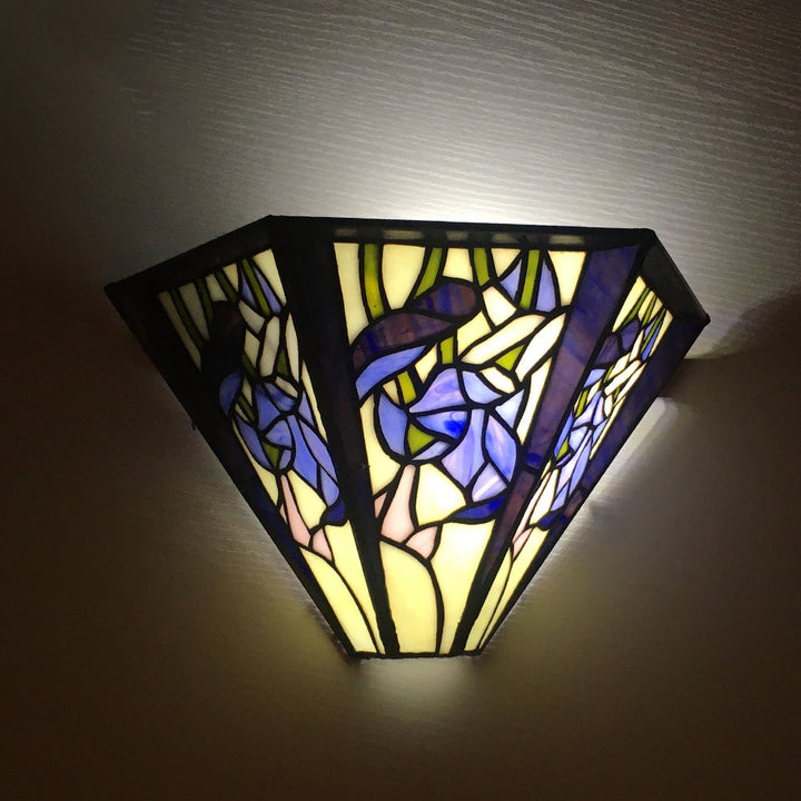Applique Murale à 1 Lumière en Verre Alliage Tiffany Traditionnel avec Fleur Semi-circulaire et Libellule pour Couloir 