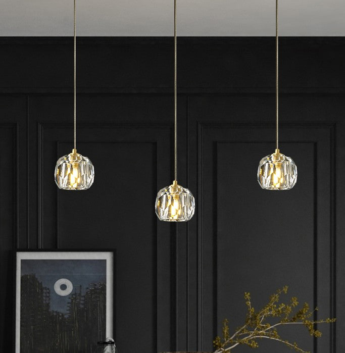 Moderne Luxe Radiant Clear Crystal Ball Copper Suspension Luminaire 1 Lumière Pour Salon 