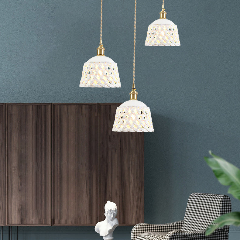 Suspension à 1 lumière pour salle à manger avec bol rond en fil de fer torsadé tressé en fer nordique contemporain 