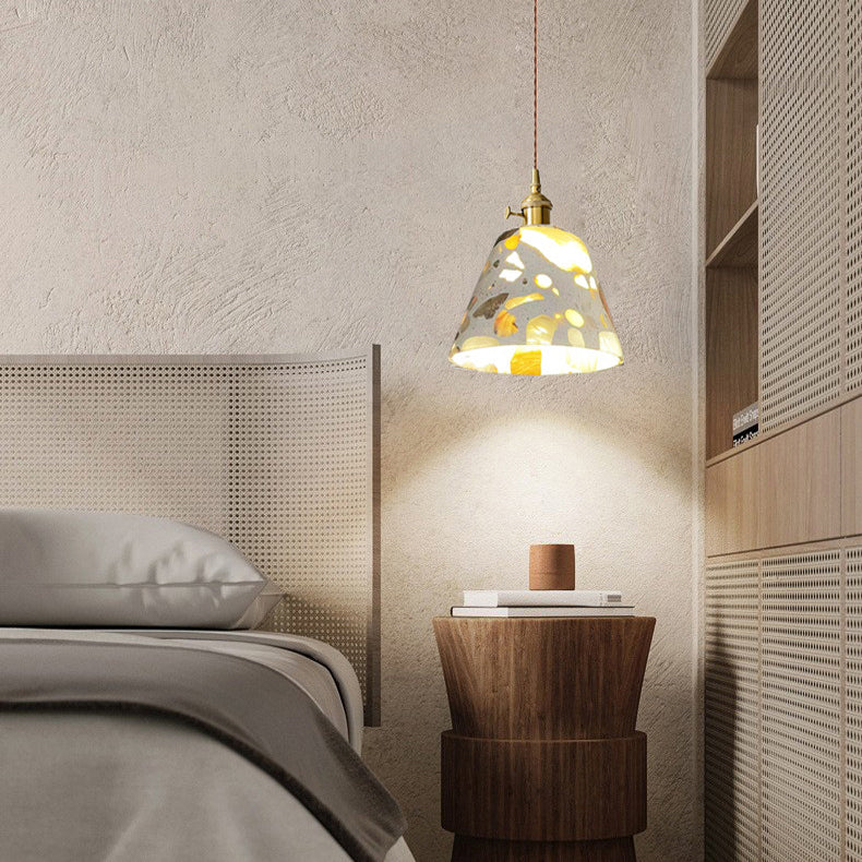 Moderne minimalistische runde Halbkugel Zement Massivholz 1-Licht Pendelleuchte für Schlafzimmer