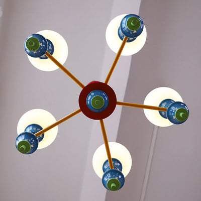 Zeitgenössischer nordischer Kronleuchter mit Eisenrahmen und Glaskugelschirm, 3/5 Lichter, für Wohnzimmer 