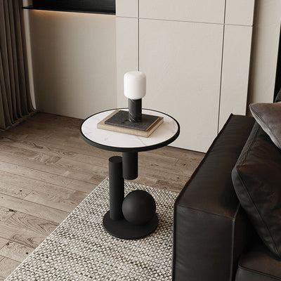 Table d'appoint cylindrique géométrique scandinave contemporain en pierre frittée pour salon 