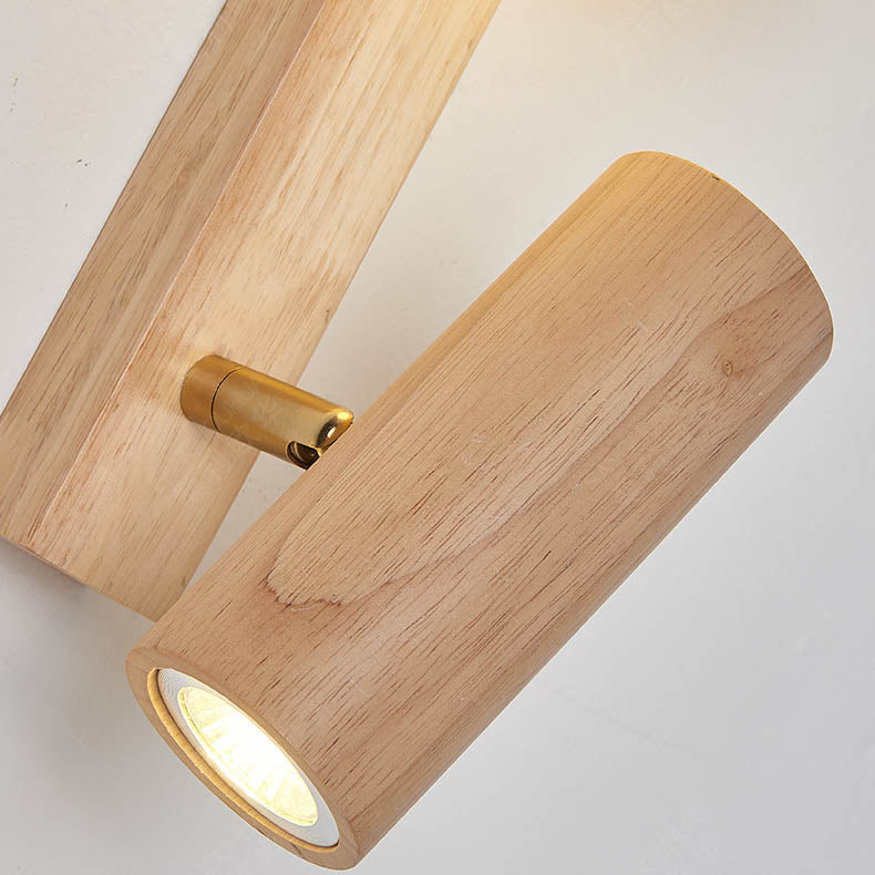 Applique murale LED en bois de caoutchouc avec boule ronde rectangulaire de simplicité moderne pour chambre à coucher 