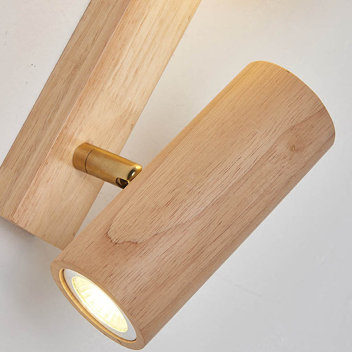 Applique murale LED en bois de caoutchouc avec boule ronde rectangulaire de simplicité moderne pour chambre à coucher 