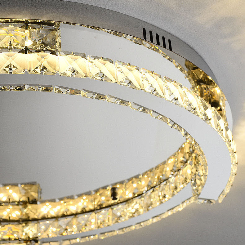 Modern Luxury Round Stainless Steel Crystal LED Flush Mount Ceiling Light For Bedroom