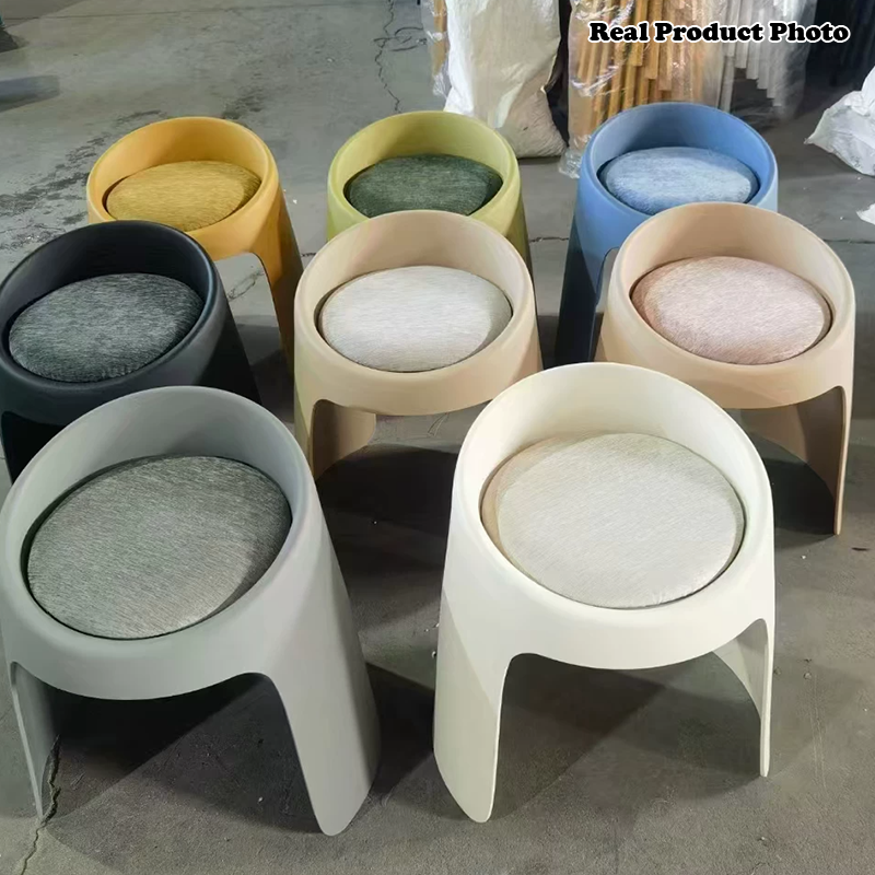 Contemporary Nordic Round Velvet PP Sponge Upholstered Dining Chair Backless Armless For Dining Room