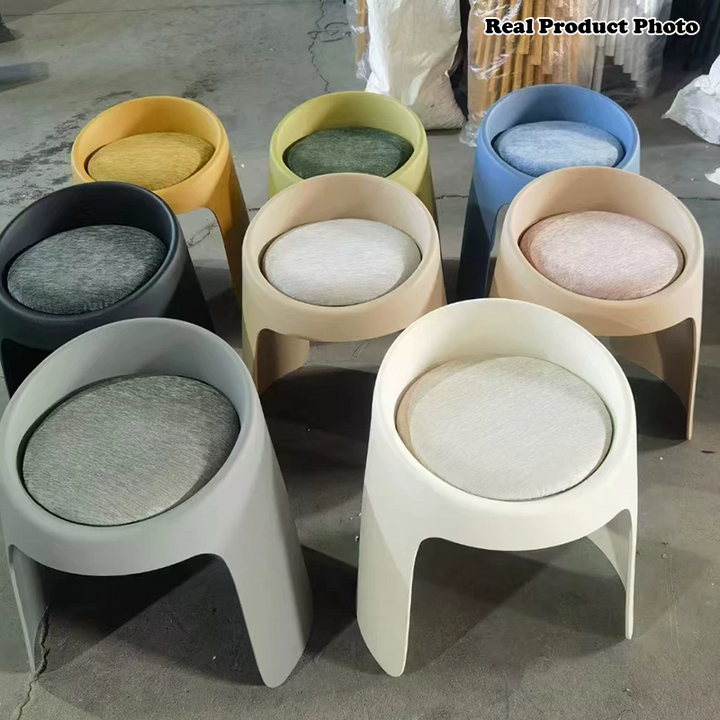 Contemporary Nordic Round Velvet PP Sponge Upholstered Dining Chair Backless Armless For Dining Room
