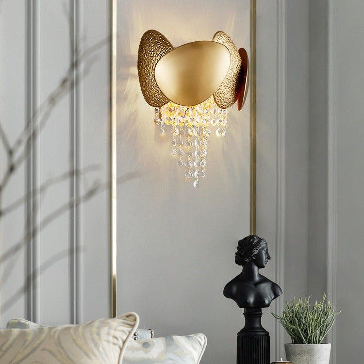 Applique murale contemporaine de luxe en cristal de fer à deux lumières de forme ovale irrégulière pour salon 