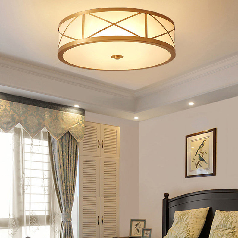 Traditional European Round Copper Glass 3/4/6 Light Flush Mount Ceiling Light For Living Room