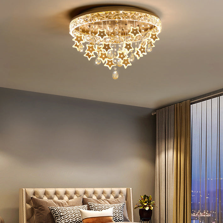 Plafonnier LED moderne nordique pour enfants en fer acrylique cristal rond étoile pour chambre à coucher 